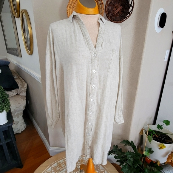Asos Design Ltd Beige Button-Up Linen Blend Shirt Dress Sz 12 - Picture 1 of 7